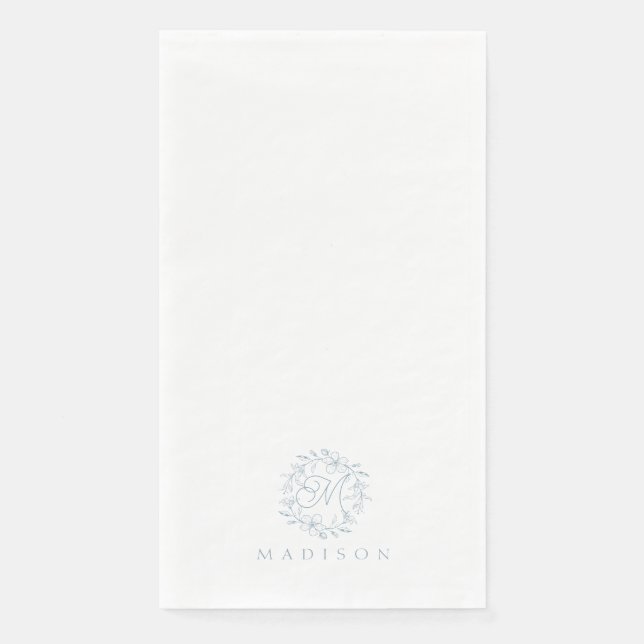 Servilleta De Papel Elegante Wreath Floral Dusty Blue Paper Guest Toal (Anverso)