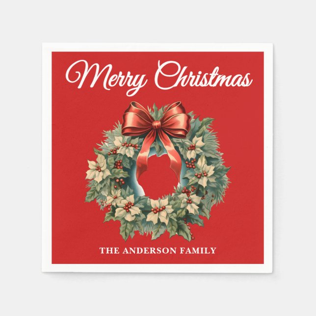 Servilleta De Papel Elegante Wreath Navidades de acuarela (Anverso)