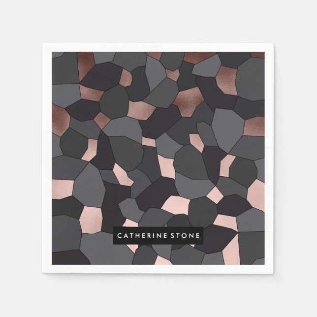 Servilleta De Papel Elegante y elegante rosa gris dorado y mosaico neg (Anverso)
