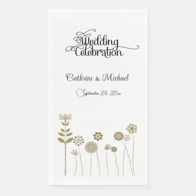 Servilleta De Papel Elegante y eterno minimalismo floral de oro suave (Anverso)