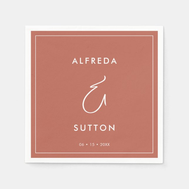 Servilleta De Papel Elegante y moderno boda de arcilla roja (Anverso)