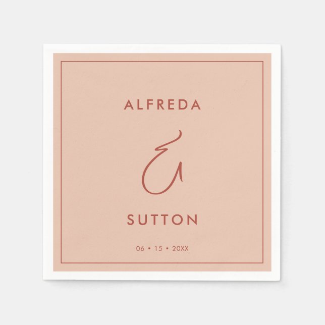 Servilleta De Papel Elegante y moderno boda Peach (Anverso)