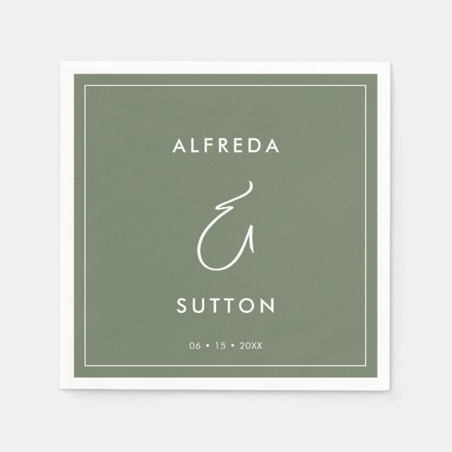 Servilleta De Papel Elegante y moderno boda verde sabio oscuro (Anverso)