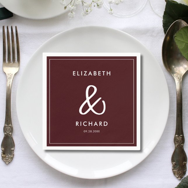 Servilleta De Papel Elegante y Moderno Casamiento Borgoña (Elegant modern burgundy wedding napkins add a refined touch to your table setting.)