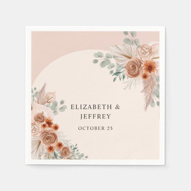 Servilleta De Papel Elegante y rústico Boho Terracotta Pampas Boda (Anverso)