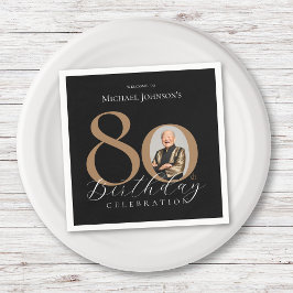Servilleta De Papel Elegante y simple foto de oro negro 80 cumpleaños