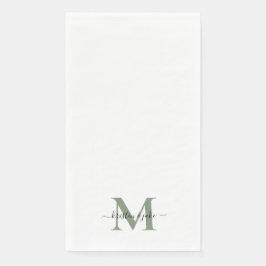 Servilleta De Papel Elegante y Simple Monograma de Salvia con Floritur