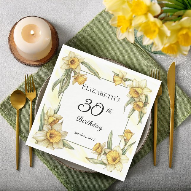Servilleta De Papel Elegante Yellow Daffodils Floral 30 cumpleaños (Elegant Yellow Daffodils Floral 30th Birthday Party Napkins)