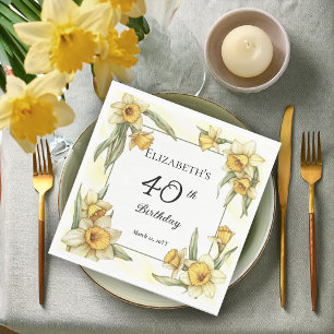 Servilleta De Papel Elegante Yellow Daffodils Floral 40 cumpleaños