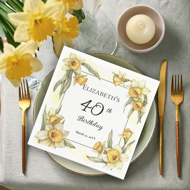 Servilleta De Papel Elegante Yellow Daffodils Floral 40 cumpleaños (Elegant Yellow Daffodils Floral 40th Birthday Party Napkins)