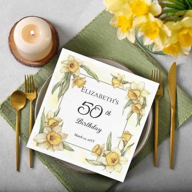 Servilleta De Papel Elegante Yellow Daffodils Floral 50 cumpleaños (Elegant Yellow Daffodils Floral 50th Birthday Party Napkins)