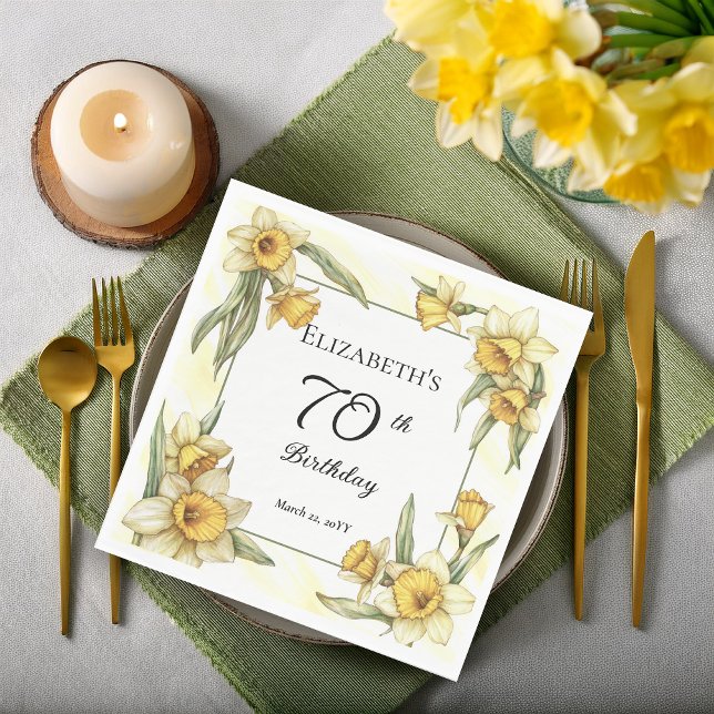 Servilleta De Papel Elegante Yellow Daffodils Floral 70º cumpleaños (Elegant Yellow Daffodils Floral 70th Birthday Party Napkins)