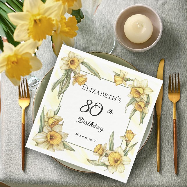 Servilleta De Papel Elegante Yellow Daffodils Floral 80º cumpleaños (Elegant Yellow Daffodils Floral 80th Birthday Party Napkins)