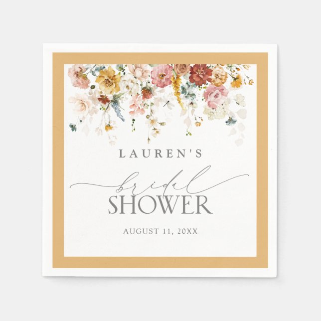 Servilleta De Papel Elegante Yellow Wildflower Bridal Shower Napkins (Anverso)