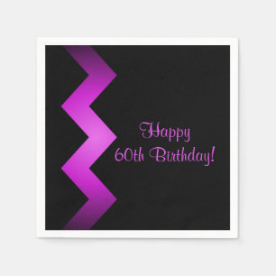 Servilleta De Papel Elegante zigzag morado sobre negro Feliz Cumpleaño