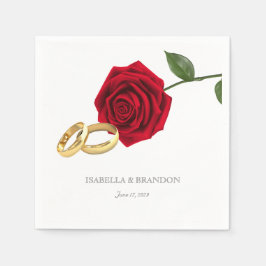 Servilleta De Papel Elegantes anillos de oro y Boda de rosas rojas