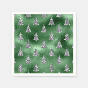 Servilleta De Papel Elegantes árboles de Navidad verdes y plateados fa