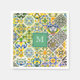 Servilleta De Papel Elegantes azulejos verdes sicilianos mediterráneos