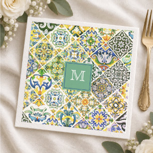 Servilleta De Papel Elegantes azulejos verdes sicilianos mediterráneos