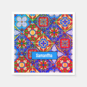 Servilleta De Papel Elegantes baldosas mexicanas Talavera rojas y azul