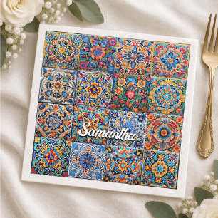 Servilleta De Papel Elegantes baldosas rojas amarillas de talavera mex