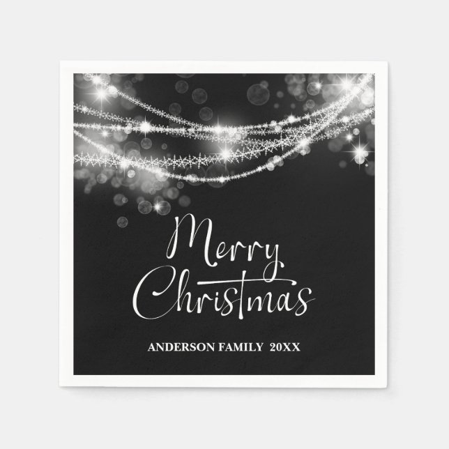 Servilleta De Papel Elegantes cadenas iluminan a Navidades negros (Anverso)