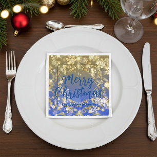Servilleta De Papel Elegantes copos de nieve azules y dorados Feliz Na