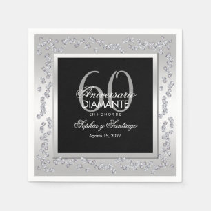 Servilleta De Papel Elegantes diamantes de plata 60 aniversario de bod