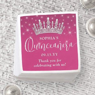 Servilleta De Papel Elegantes espárragos Quinceañera Crown Fuschia Pin