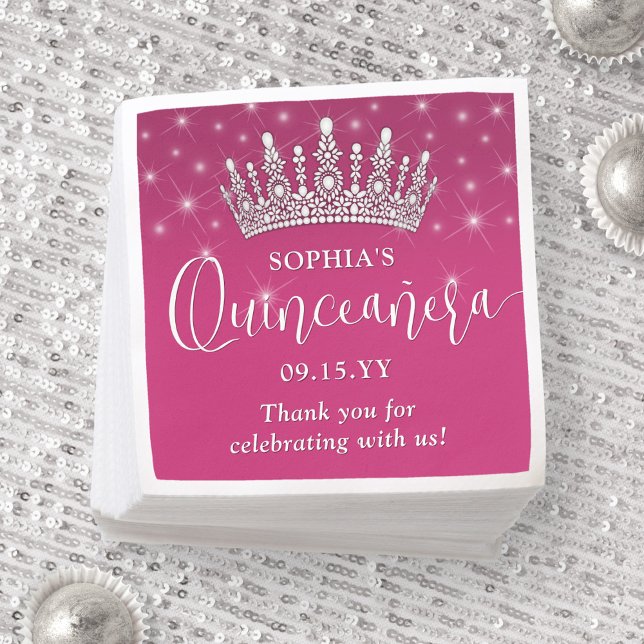 Servilleta De Papel Elegantes espárragos Quinceañera Crown Fuschia Pin (Subido por el creador)