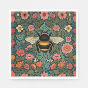 Servilleta De Papel Elegantes florales boho retro de abeja primavera 