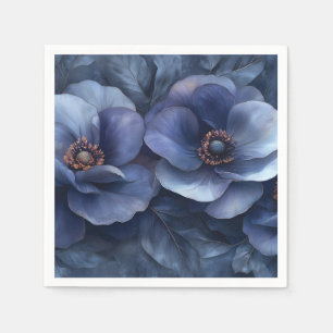Servilleta De Papel Elegantes flores azules ilustradas con detalles in