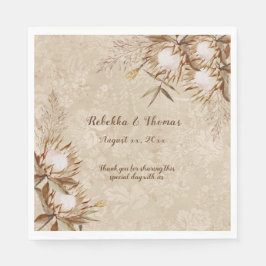 Servilleta De Papel Elegantes flores bohemias de protea rey y pastos