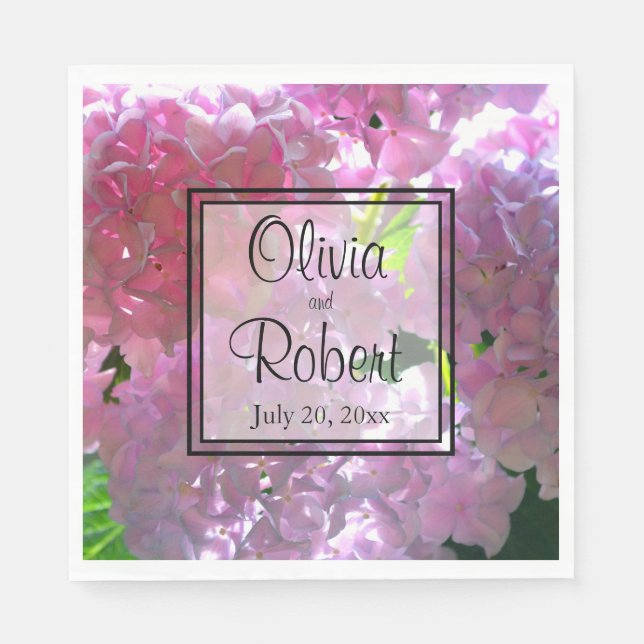 Servilleta De Papel Elegantes flores de boho rosa flores hortensias (Anverso)