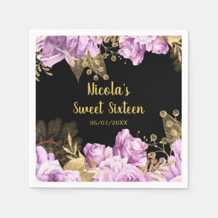 Servilleta De Papel Elegantes flores de lila y oro Sweet Sixteen