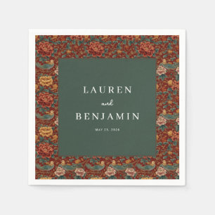 Servilleta De Papel Elegantes Flores Rojas y Pájaros