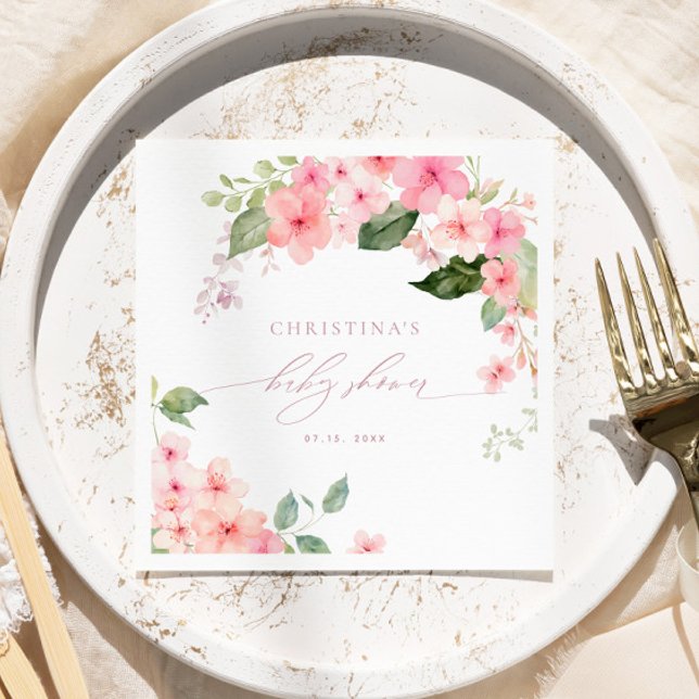 Servilleta De Papel Elegantes flores rosadas de sakura Baby Shower Nap (Subido por el creador)