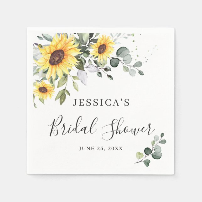 Servilleta De Papel Elegantes girasoles Eucalyptus Floral Bridal Showe (Anverso)
