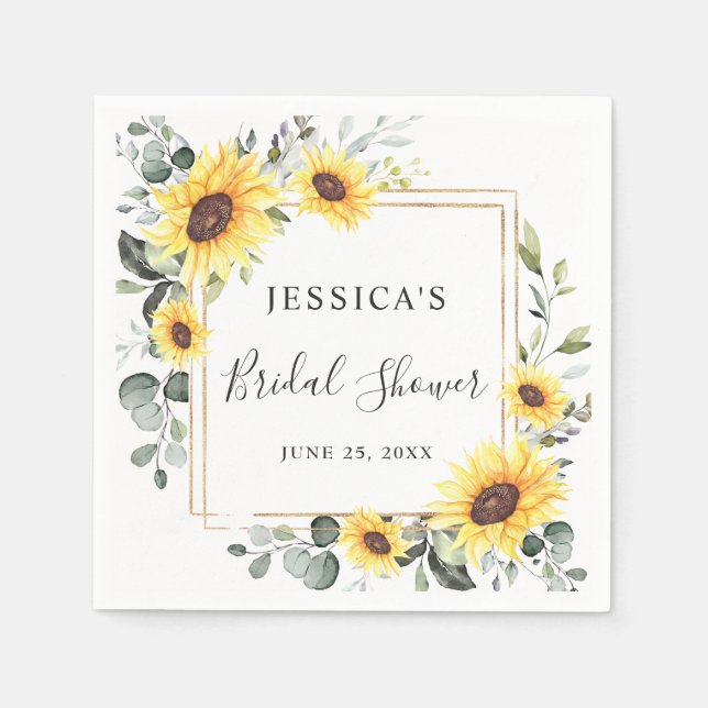 Servilleta De Papel Elegantes girasoles Eucalyptus Floral Bridal Showe (Anverso)