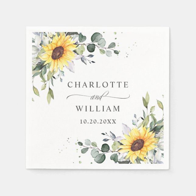 Servilleta De Papel Elegantes girasoles Eucalyptus Greenery Boda (Anverso)