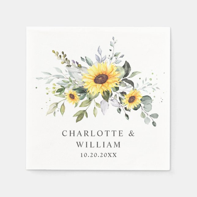 Servilleta De Papel Elegantes girasoles Eucalyptus Greenery Boda (Anverso)