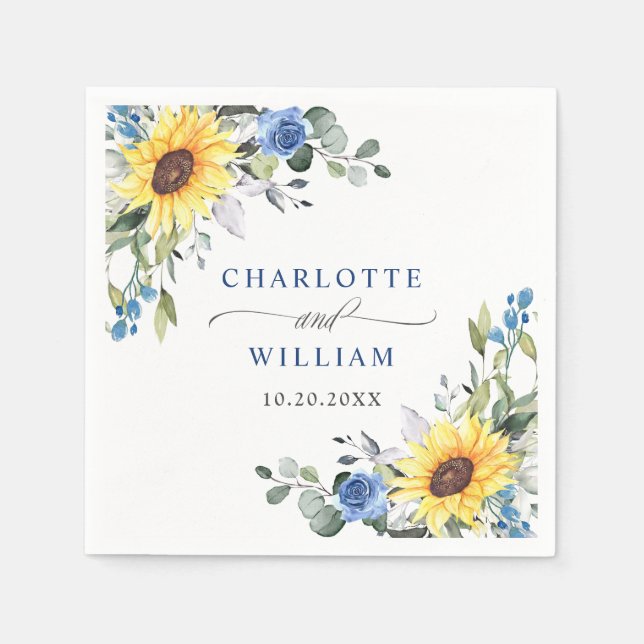 Servilleta De Papel Elegantes girasoles Eucalyptus Greenery Boda (Anverso)