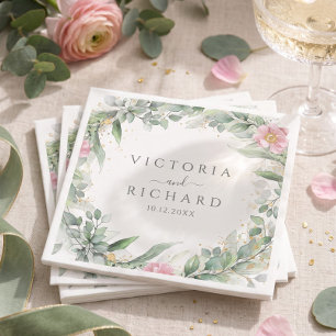 Servilleta De Papel Elegantes hojas de eucalipto Verde dorado Boda