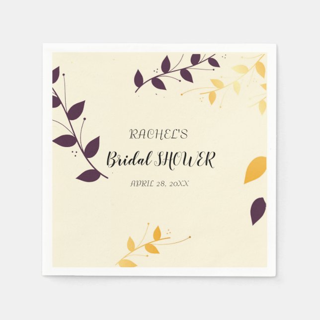 Servilleta De Papel Elegantes hojas doradas púrpura (Anverso)