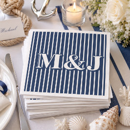Servilleta De Papel ELEGANTES Iniciales a rayas náuticas azules y blan