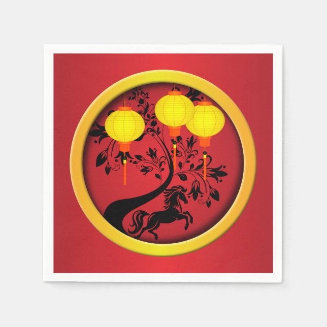 Servilleta De Papel Elegantes linternas de oro para caballos de Año Nu (Anverso)