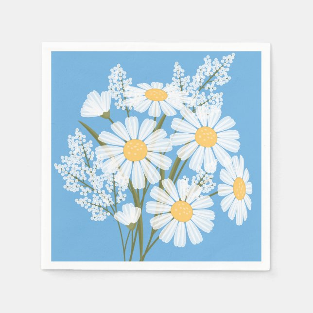 Servilleta De Papel Elegantes margaritas blancas florales en azul (Anverso)