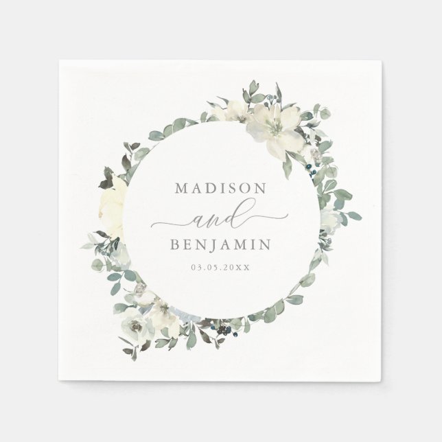 Servilleta De Papel Elegantes Napkins Boda de Verdor Floral de Marfil  (Anverso)