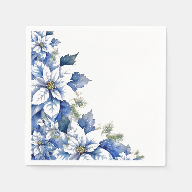 Servilleta De Papel Elegantes Navidades azules Cocktail de Poinsettia (Anverso)