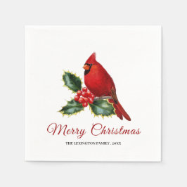Servilleta De Papel Elegantes Navidades Cardenal Rojo Bird Holly